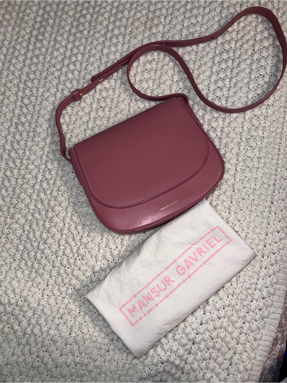 Mansur Gavriel Leather Crossbody Saddle Bag in Mauve/Berry